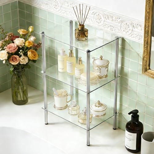 HOOBRO Glass Shelf, 3 Tier Bathroom Standing Shelf Unit - Image 5