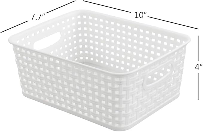 6-Pack White Plastic Small Storage Baskets, 10" x 7.7" x 4"
