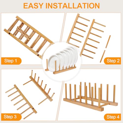 SAMEBUTECO Bamboo Wooden Dish Racks Plate Stand Holder Vertical - Image 4