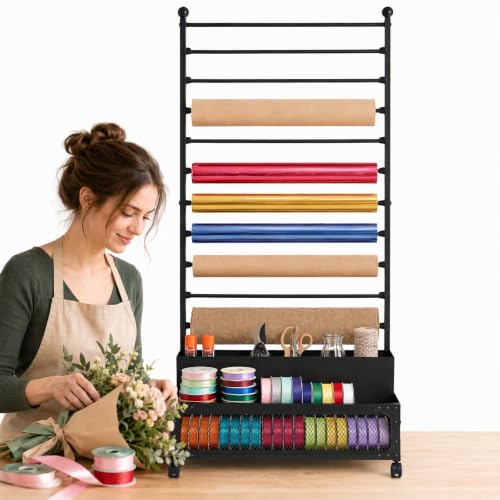 11-Rod Ribbon Storage Organizer Rack,Metal Roll Holder w/ - Image 2
