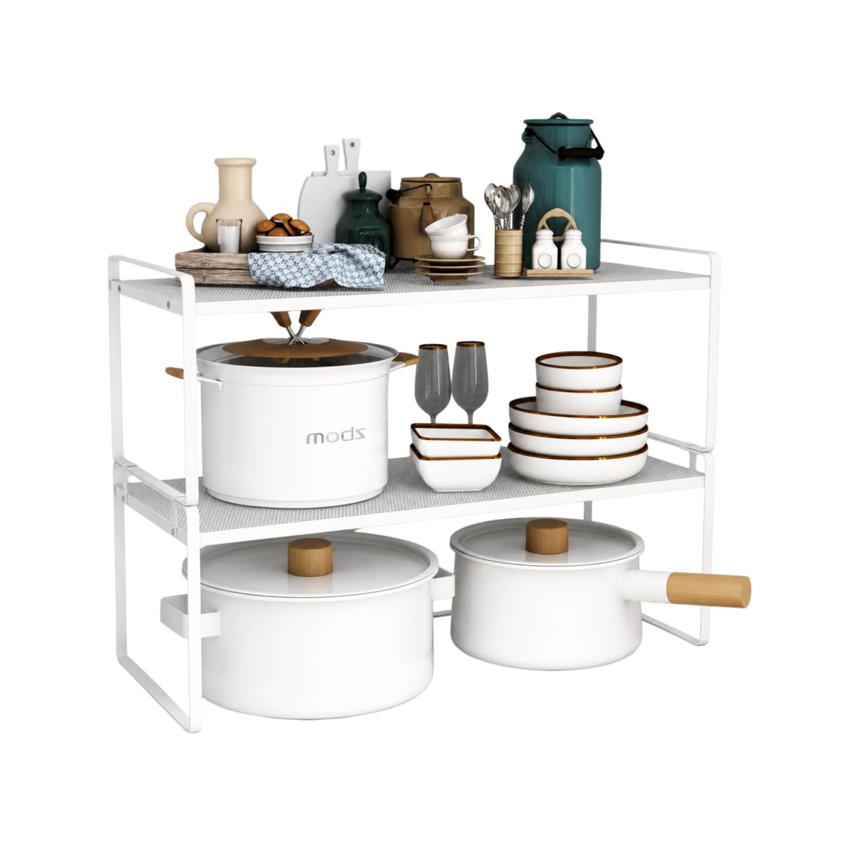 2 Pack Stackable Cabinet Shelf Organizer - Heavy-Duty Coated - Image 1