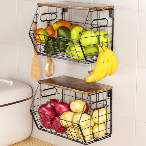 Delamu Stackable Metal Fruit Basket with Wood Lid 2 | All Products - Image 2
