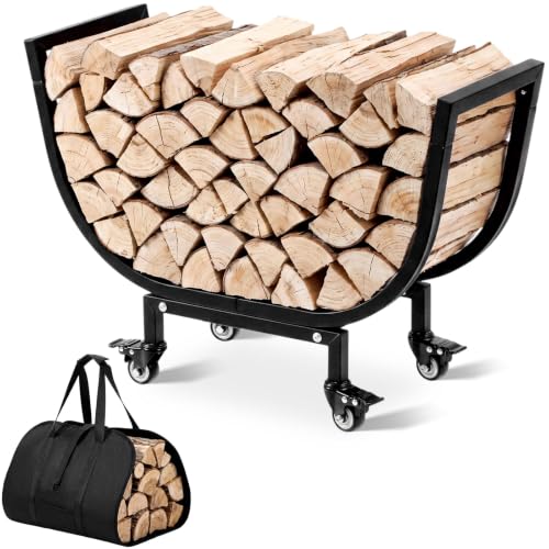Outdoor Firewood Rack Set with Cover and Log Carrier - Image 2