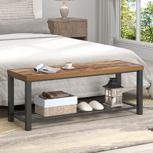 Entryway Bench, Modern Wood and Metal Storage Bench - Image 4