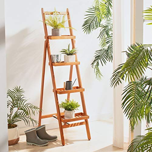 Safavieh Outdoor Collection Grenton Natural Brown 4-Tier Shelf - Image 3