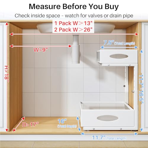 Under Sink Organizer, 2 Pack 2 Tier Pull Out Under Cabinet Organizer Shelf with Pad for Framed Cabinets, Metal Slide Out Under Sink Storage, Mesh Sliding Drawers for Kitchen Bathro - Image 3