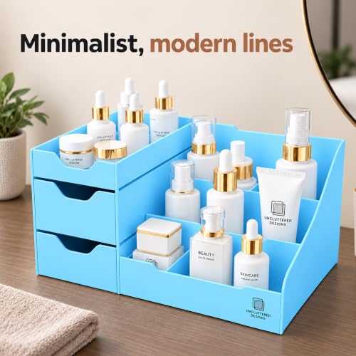 Uncluttered Designs Blue Makeup Organizer for Women, Dresser Top - Image 6