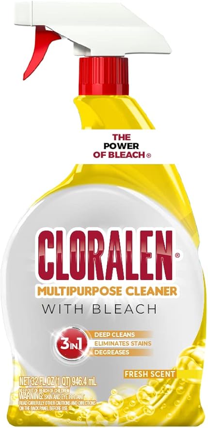 Cloralen All Purpose Cleaner with Bleach Spray - 32 fl oz - Fresh Scent - 3-in-1 Multipurpose Cleaner Spray - Deep Cleans, Eliminates Stains & Degreases