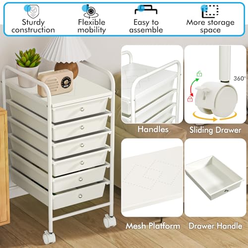 6-Drawer Rolling Storage Cart, Plastic Drawer Storage Organizer - Image 5