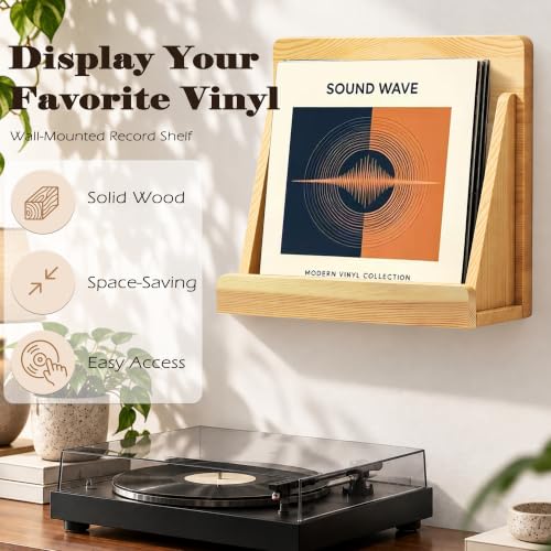 2 Pack Vinyl Record Shelf Wall Mount, Solid Wood Vinyl - Image 4