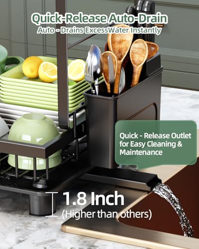 2-Tier Dish Drying Rack for Kitchen Counter, Space-Saving, Black - Image 6