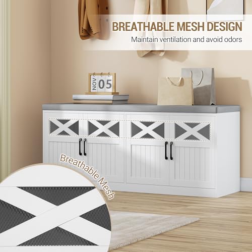 Hzuaneri 47.2" Shoe Storage Bench with 4 Barn Doors & - Image 7