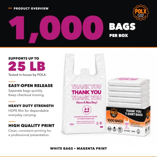 POLX Thank You Plastic Bags with Handles, 1000 count - Image 4