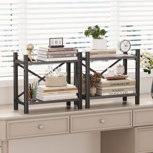 2-Pack Desktop Bookshelf, 4-Tier Stackable Narrow Bookcase - Image 7