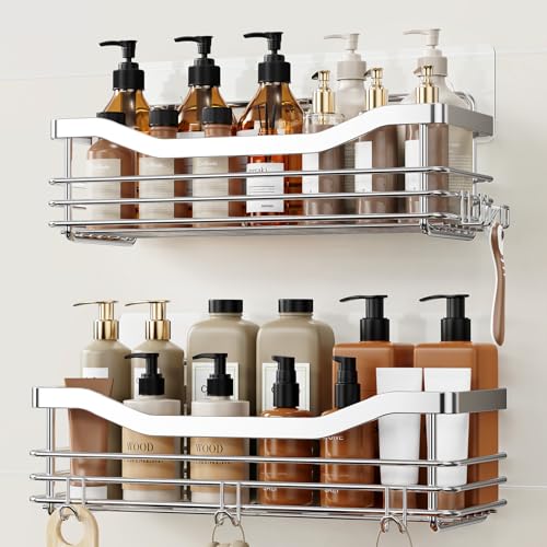 Orimade Shower Caddy Basket Shelf with 5 Hooks Adhesive Organizer - Image 2