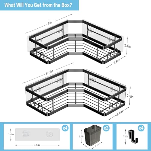 AKTECKE Corner Shower Caddy, 2 Pack Adhesive Shower Corner - Image 7
