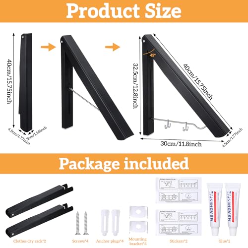 2 Pack Clothes Drying Rack, Wall Mounted Retractable Laundry Rack - Image 3