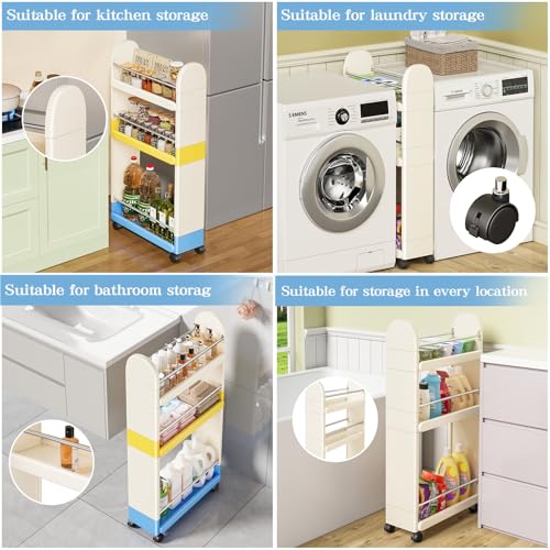 MiaLi 3 Tier Slim Storage Cart with Wheels, 1 PCS White Utility - Image 4