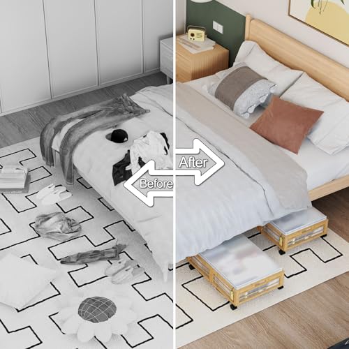 2 Pack Bamboo Under Bed Storage Drawers with Wheels - Image 4