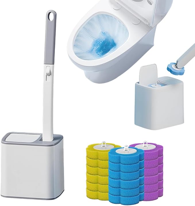 Disposable Toilet Brush with 18 Toilet Wand Refills, 2026 New Wall-Mounted Toilet Bowl Cleaning Wand, Disposable Toilet Bowl Cleaner Wand and Holder Set (Gray 18 Brush Heads)