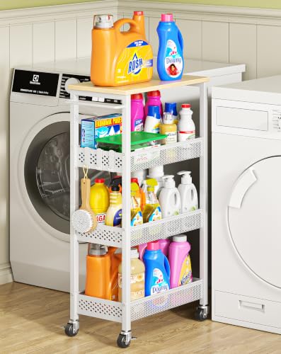 OKZEST 4-Tier Slim Rolling Storage Cart for Laundry Room - Image 2