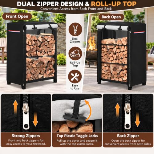 Outdoor Waterproof 17 Inch Small Firewood Rack Cover with Zipper - Image 6