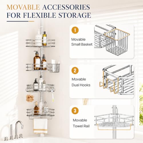 SEIRIONE Rustproof Corner Shower Caddy Tension Pole for Bathroom - Image 5