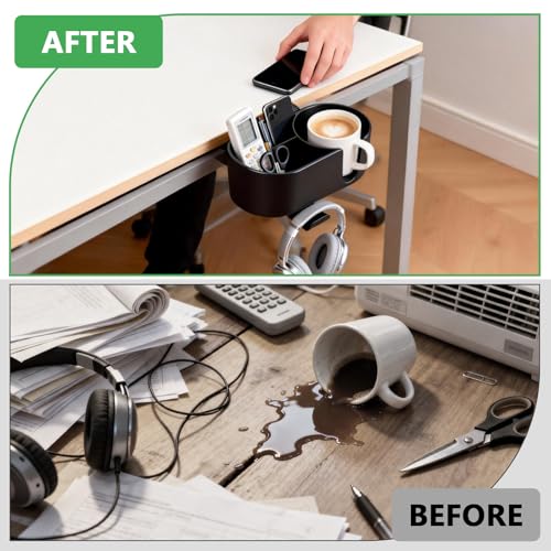 4 in 1 Desk Cup Holder Clamp on Under Desk Headphone Hook - Image 3