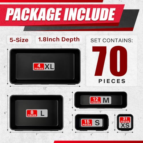 70 PCS Tool Box Organizer Tray Divider Set, 5-Size Black - Image 3