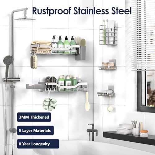 NESOMI Shower Caddy Adhesive Shower Organizer 7-Pack, Rustproof - Image 6