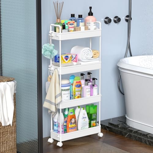SOLEJAZZ Slim Rolling Storage Cart Skinny Bathroom Organizer, 4 - Image 8