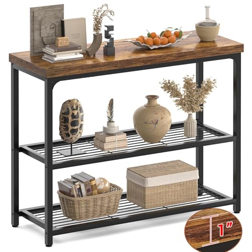 Besiost 32" Industrial Console Table with 3-Tier Storage, Rustic - Image 2