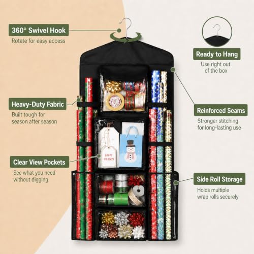 Wrapping Paper Storage Organizer, Double-Sided Hanging - Image 4