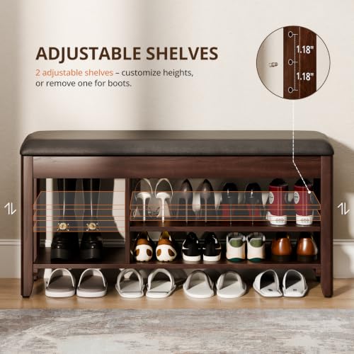 Shoe Rack Storage Bench, 39.3" Wide Solid Rubberwood - Image 7