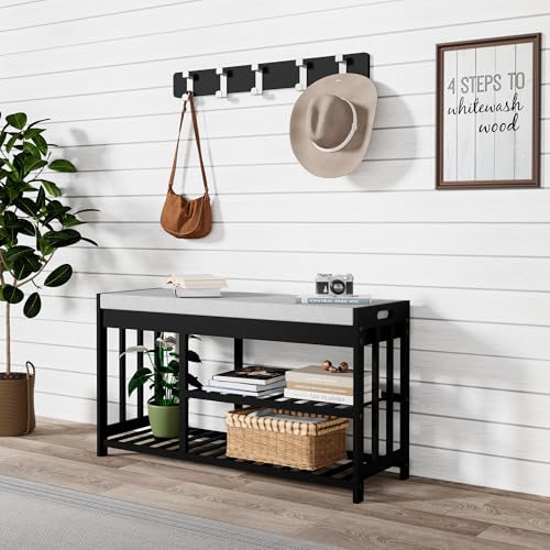 Bamboo Shoe Storage Bench with Cushioned Seat 3-Tier - Image 5