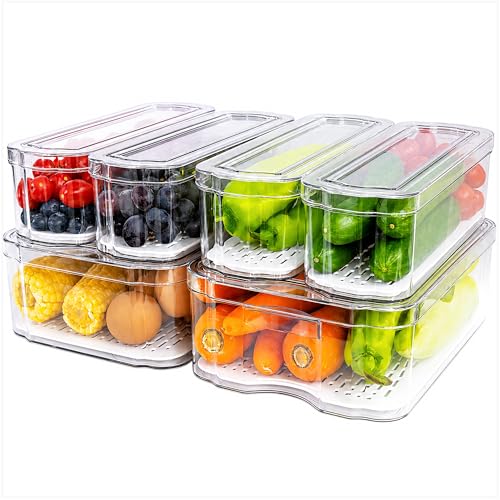 SMRCAD 6 Pack Clear Fridge Organizer Bins with Drain Trays - Image 2