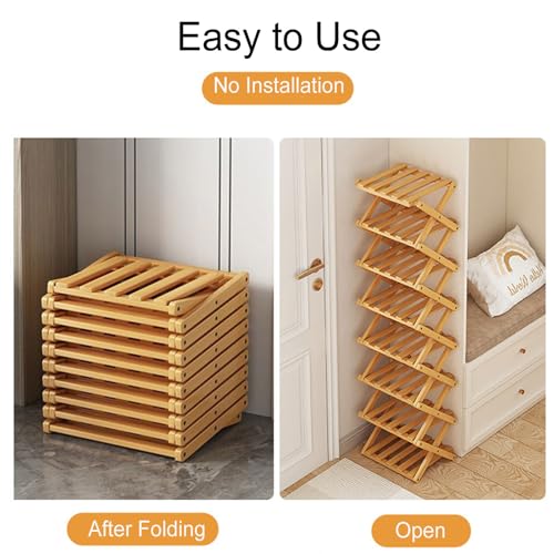 YYW Shoe Rack, Foldable Bamboo Shoes Shelf - Image 6