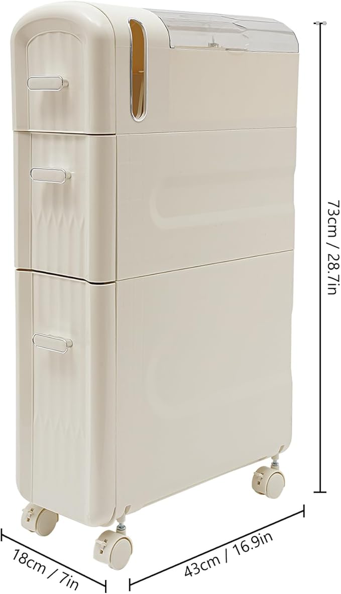 Slim Storage Cabinet, Narrow Towel Cabinet Organizer Bathroom Floor Storage Cabinet with 3 Drawers & 4 Universal Wheels, Freestanding Bathroom Storage Organizer Toilet Paper Holder and Storage