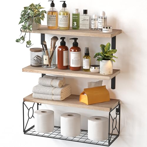 Amada Bathroom Shelves with Storage Basket, Set of 3 - Image 2