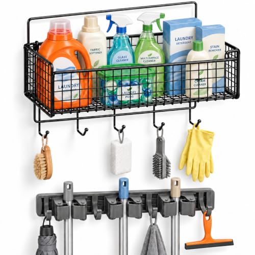 Broom Holder Wall Mount, Mop Organizer with Cleaning Tools - Image 2