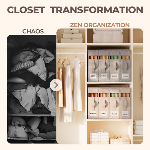 Sheet Organizers and Storage for Linen Closet, 4Pack Beige - Image 5