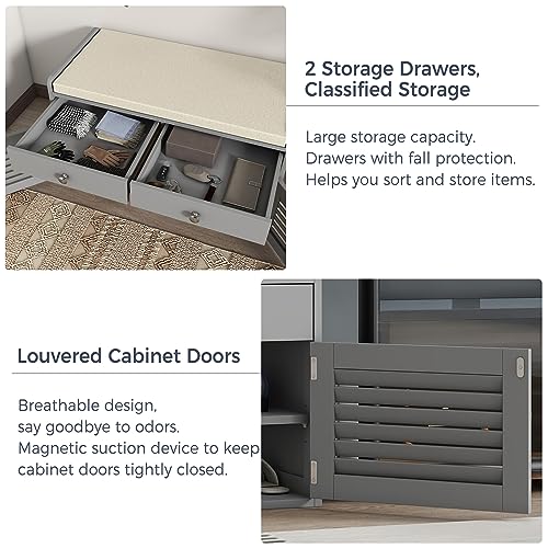 Shoe Storage Bench with 2 Drawers Storage & Cushioned Seats - Image 6