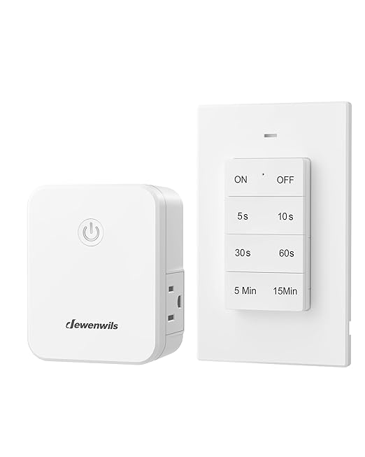 DEWENWILS Garbage Disposal Wireless Switch Kit, 2 Side Outlets, 15A/1875W Remote Control, One-Touch Timer 5s/10s/30s/60s/5min/15min, 100FT Wireless Light Switch for Lamps, Sink, Iron, Coffee Maker