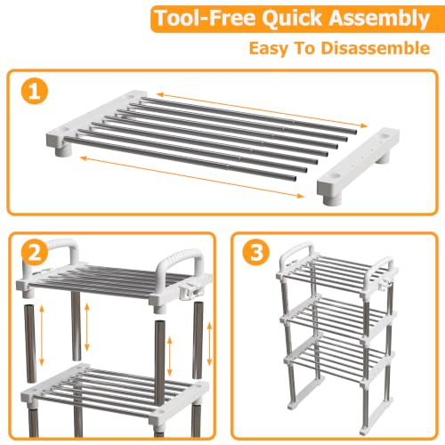 REBECAT Expandable Shoe Rack 3 Tier Stainless Steel Closet - Image 7