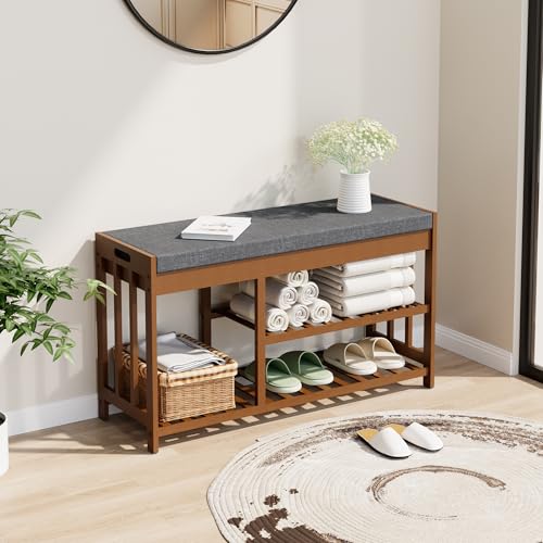 Shoe Rack Bench for Entryway, Bamboo Shoe Storage Bench - Image 2