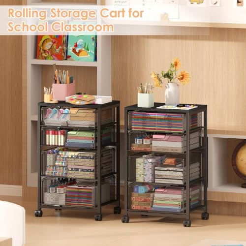 Rolling Cart with Drawers, 4 Drawers Storage Cart, Black - Image 8