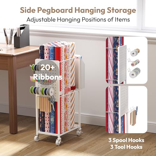 Wrapping Paper Storage Cart Station with 12PCS Slap Bands - Image 6