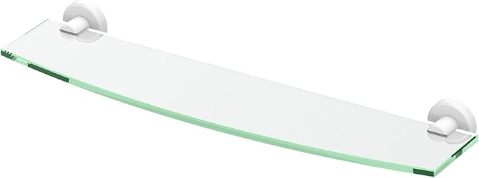 Gatco 5486 Locke Glass Shelf, Matte White/Wall Mounted 20.13" X 5.38" Tempered Glass/Floating Rectangle Glass Shelf for Bathroom