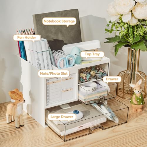 QIYVLOS Desk Organizer with 3 Drawer, Multi-Functional Pencil Pen - Image 3