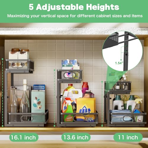 Under Sink Organizer 2 Pack, High Adjustable 2 Tier | Under Sink Stora - Image 6